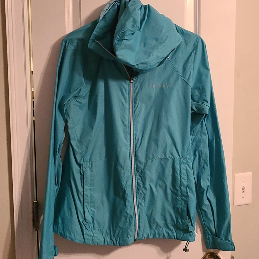 Columbia teal rain and wind jacket